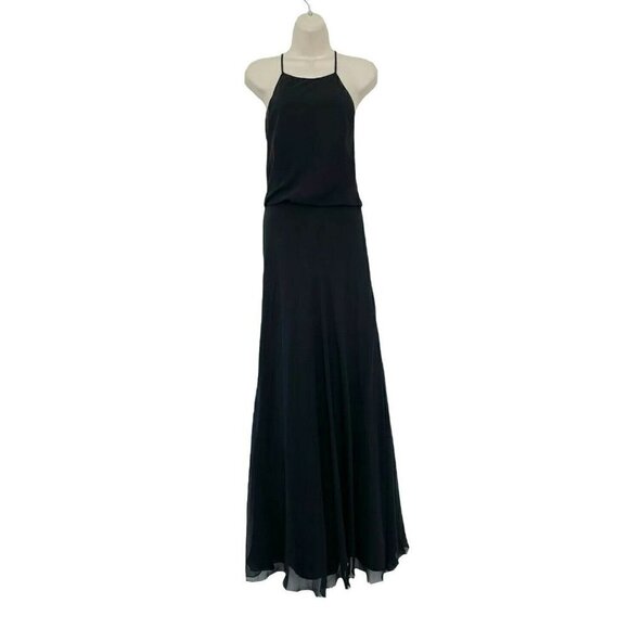 Monique Lhuillier Bridesmaids Sz 6 Black Spaghetti Strap Halter Maxi Dress - Picture 1 of 7
